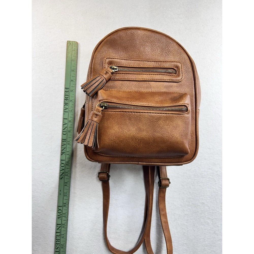 Under One Sky Brown Mini Backpack Gold‎ Hardware Zip Pockets Adjustable Strap